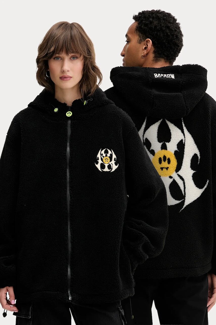 Fleecová mikina Barrow čierna farba, s kapucňou, vzorovaná, F5BWUAJK034