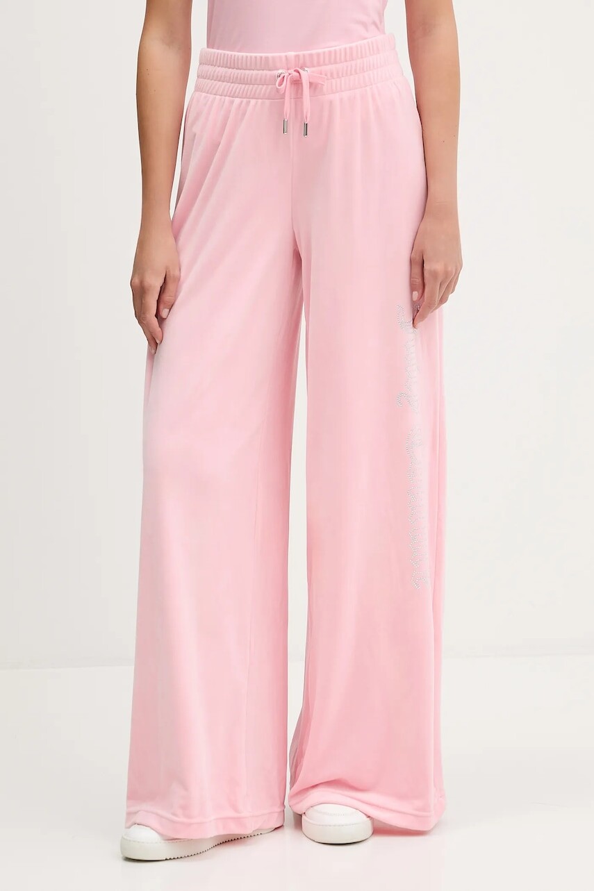 Velúrové tepláky Juicy Couture ružová farba, s nášivkou, JCWBJ225309