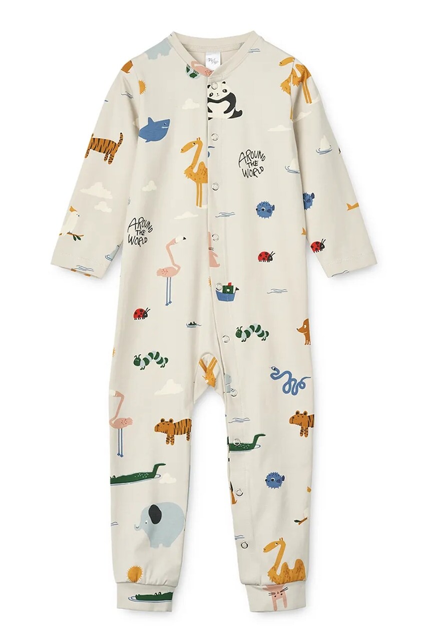 Pyžamo pre bábätká Liewood Birk Printed Pyjamas Jumpsuit béžová farba, vzorovaná, LW20677