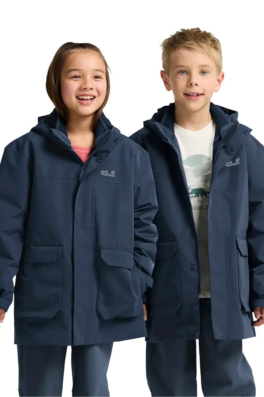 Detská bunda Jack Wolfskin 3IN1 CANVEY KIDS tmavomodrá farba, A65315