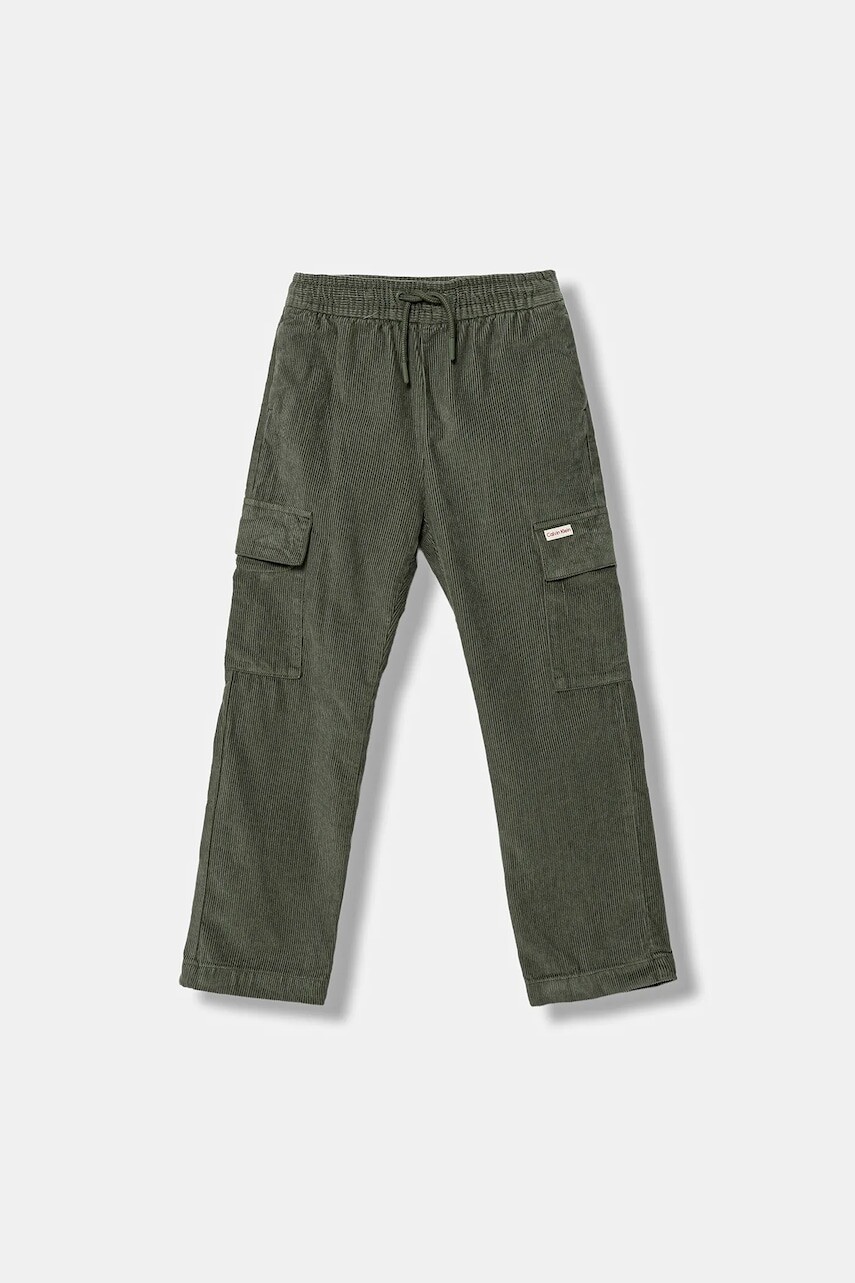 Detské menčestrové nohavice Calvin Klein Jeans zelená farba, jednofarebná, IB0IB02554