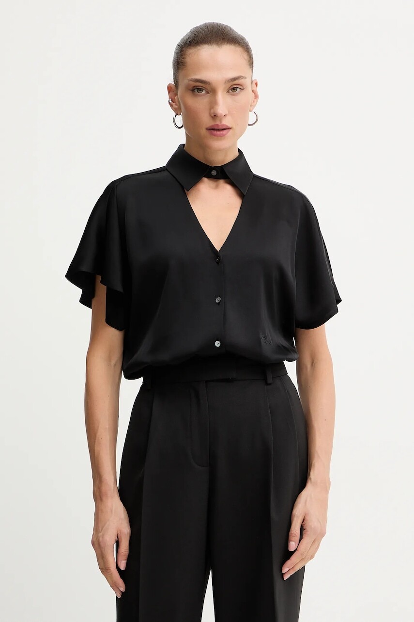 Košeľa Karl Lagerfeld čierna farba, voľný strih, s klasickým golierom, A4W11040