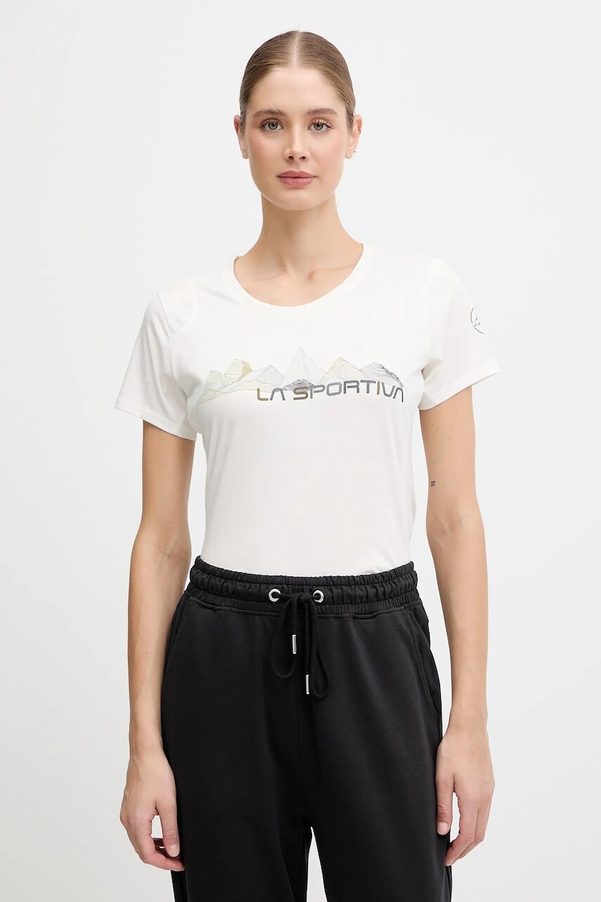 Bavlnené tričko LA Sportiva Peaks dámske, béžová farba, ZACT082