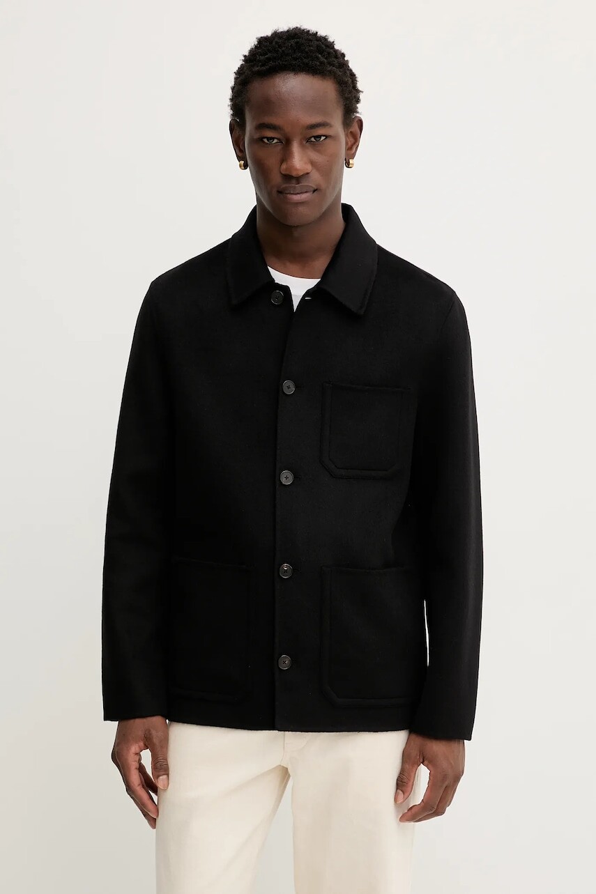 Vlnená bunda Filippa K čierna farba, prechodná, 31366