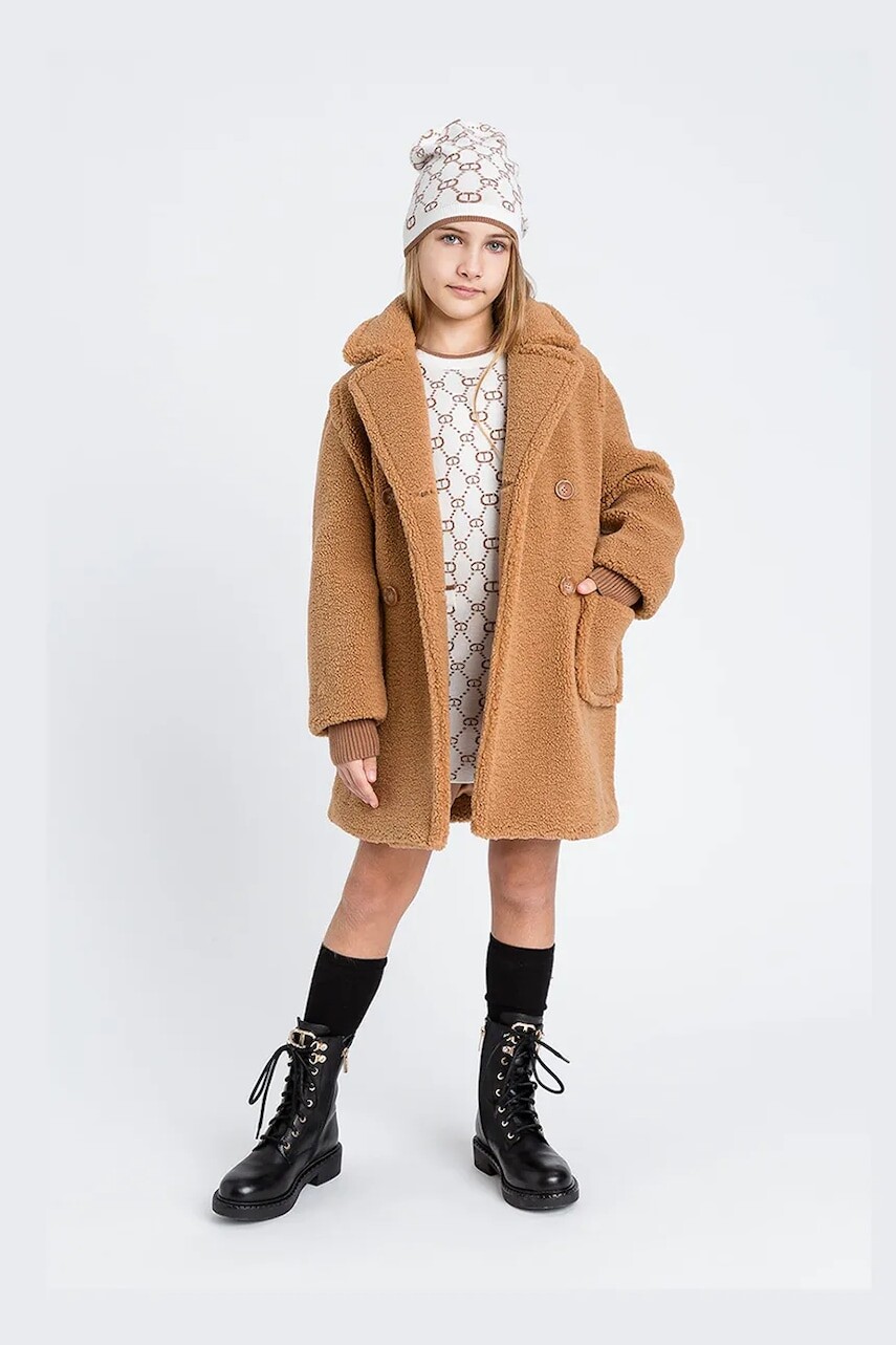 Detský kabát Twinset hnedá farba, 252GJ2180