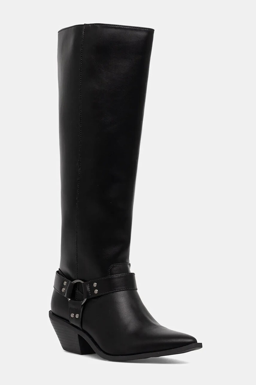 Vysoké čižmy Answear.LAB čierna farba, na podpätku, jemne zateplené