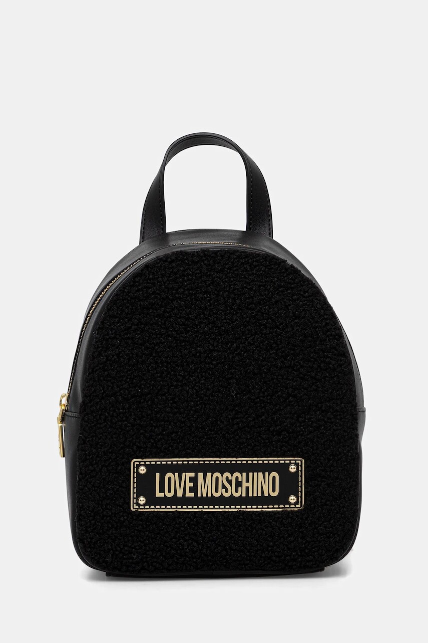 Ruksak Love Moschino dámsky, čierna farba, malý, s nášivkou, JC4377PP0NKS100A
