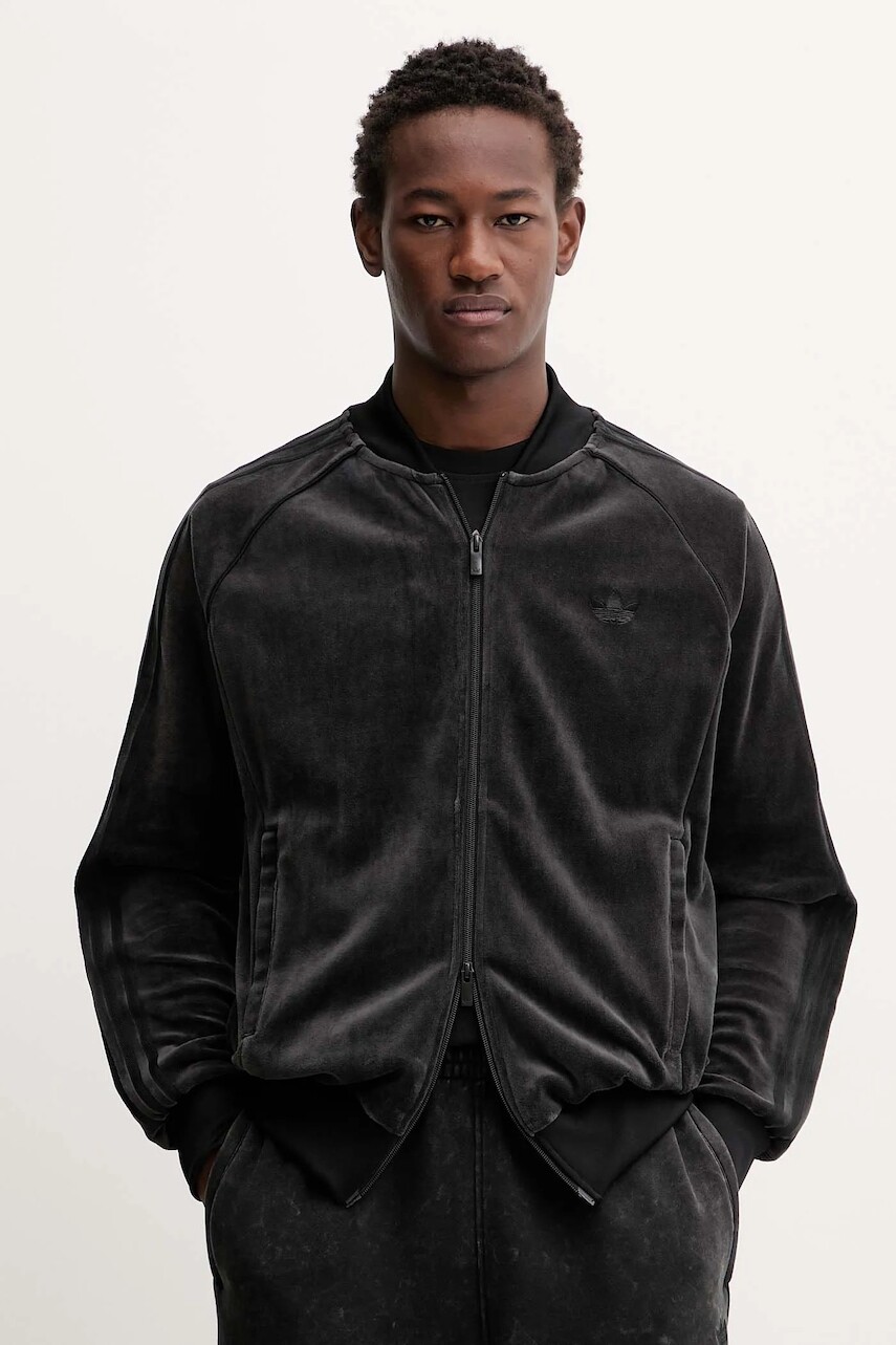 Velúrová mikina adidas Originals Sst Tt šedá farba, s nášivkou, JX1559