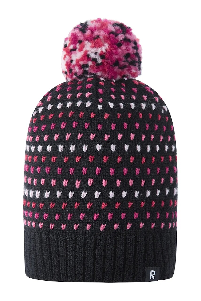 Detská čiapka s prímesou vlny Reima Pampula čierna farba biela, 5300234B