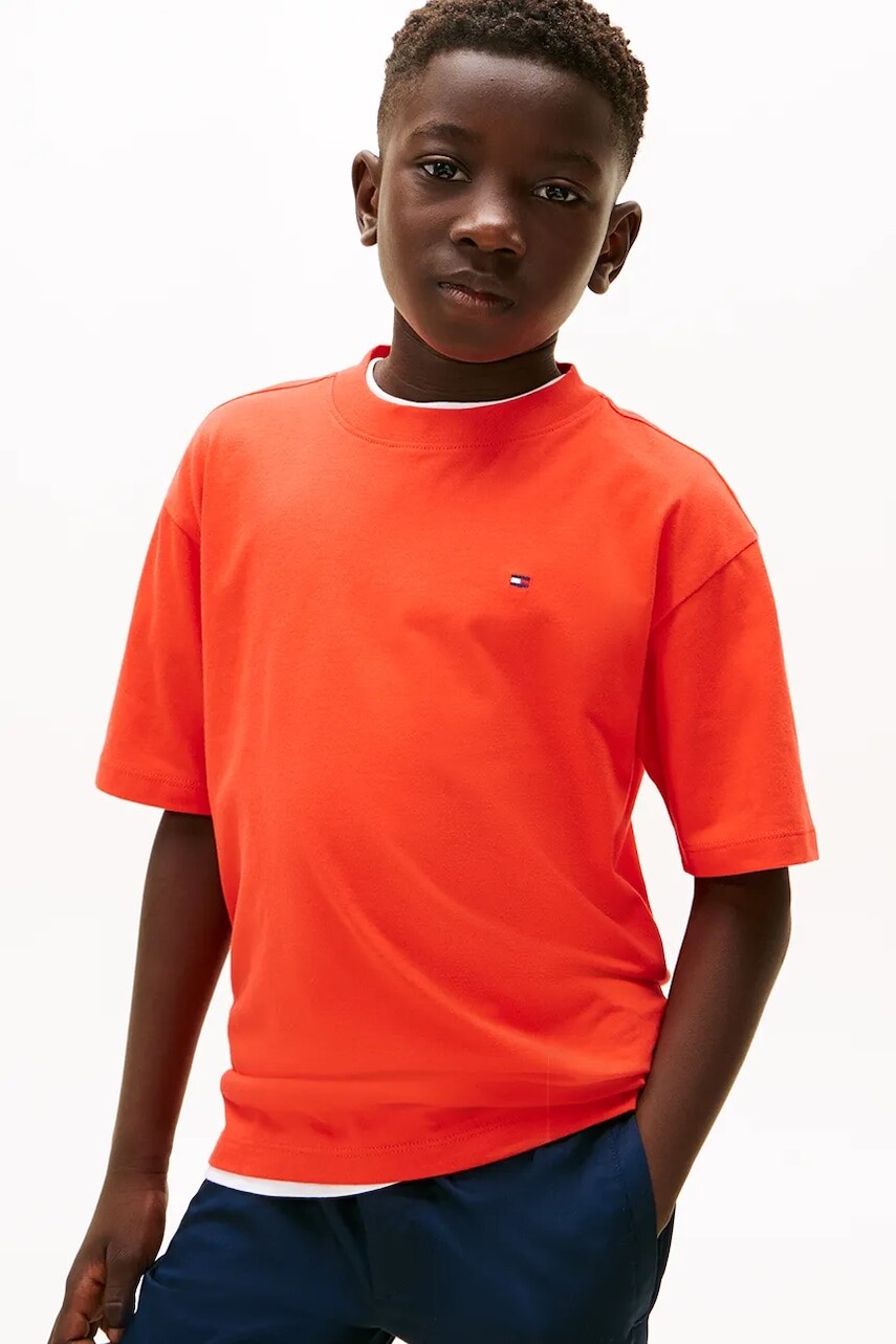 Detské bavlnené tričko Tommy Hilfiger oranžová farba, jednofarebné, KB0KB09646