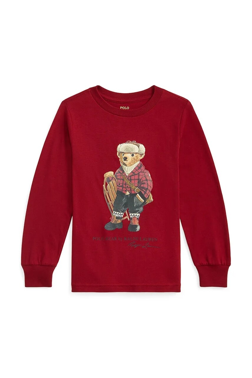 Detská bavlnená košeľa s dlhým rukávom Polo Ralph Lauren červená farba, s potlačou, 322981265001