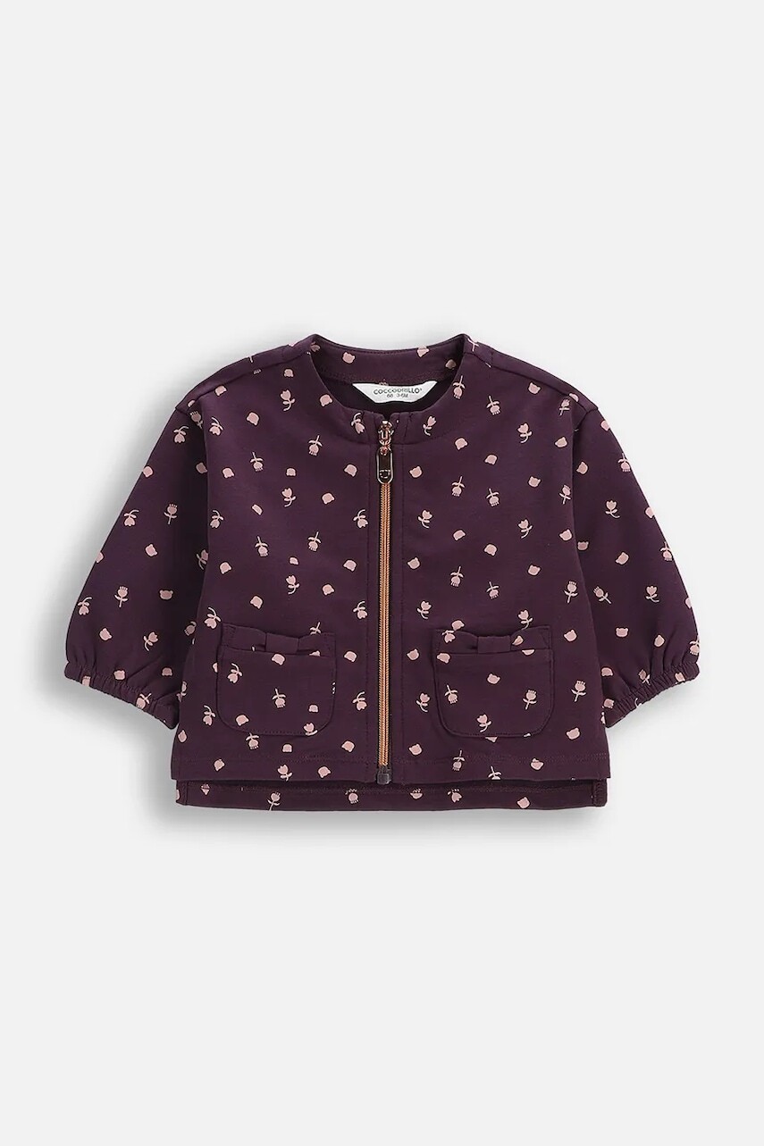 Mikina pre bábätká Coccodrillo fialová farba, vzorovaná, TEDDY BEAR GIRL NEWBORN