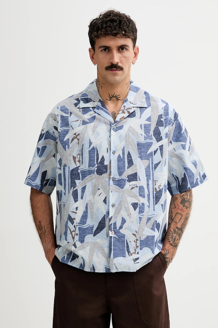 Košeľa s prímesou ľanu Kenzo pánska, voľný strih, FF55CH1309P1.77