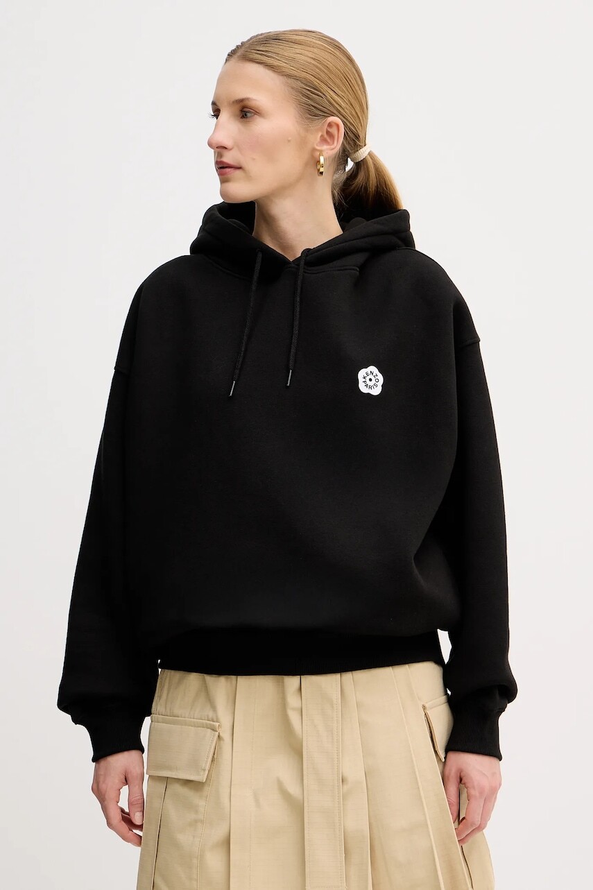 Bavlnená mikina Kenzo Boke Flower 2.0 dámska, čierna farba, s kapucňou, s nášivkou, FF52SW1754MB.99J