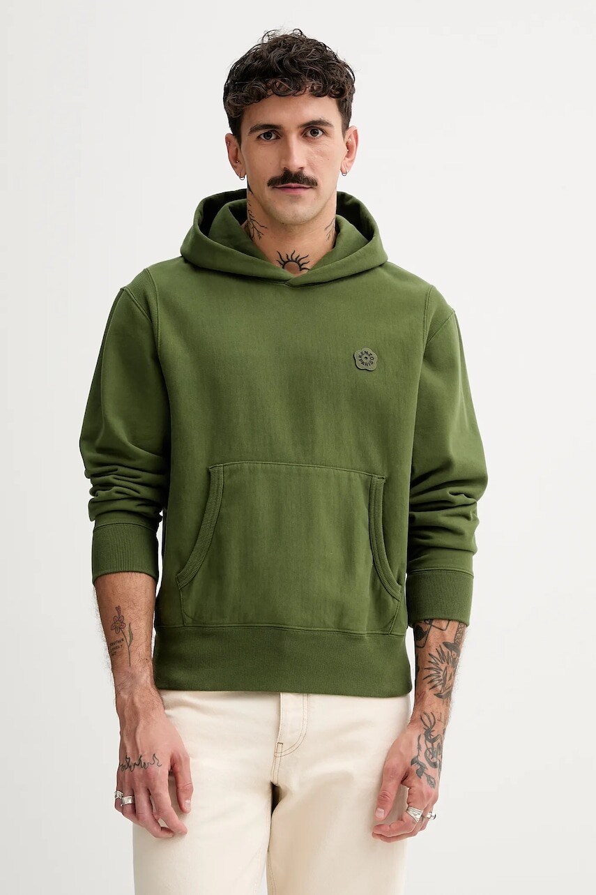 Bavlnená mikina Kenzo Boke Flower 2.0 pánska, zelená farba, s kapucňou, jednofarebná, FF55SW2554MC.50