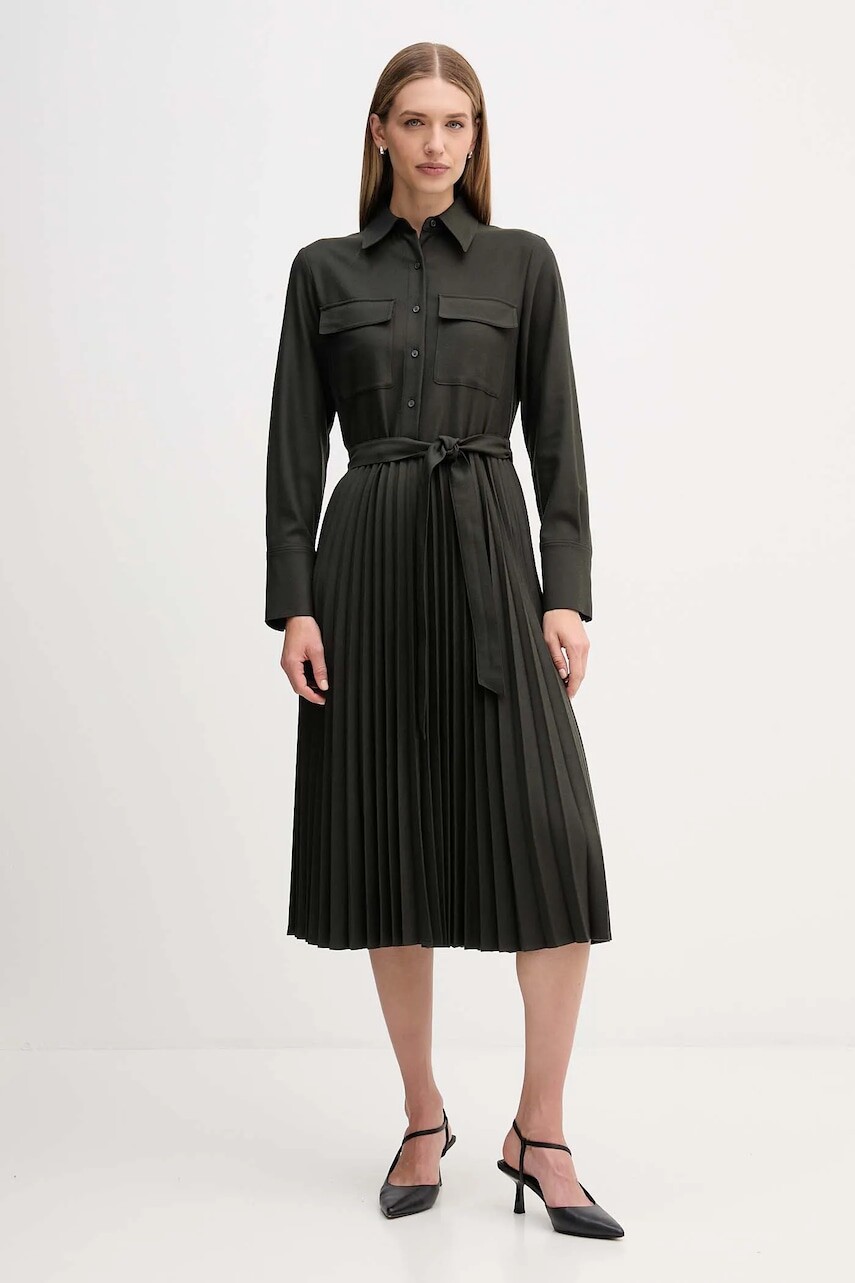 Šaty Tommy Hilfiger zelená farba, midi, áčkový strih, WW0WW46582