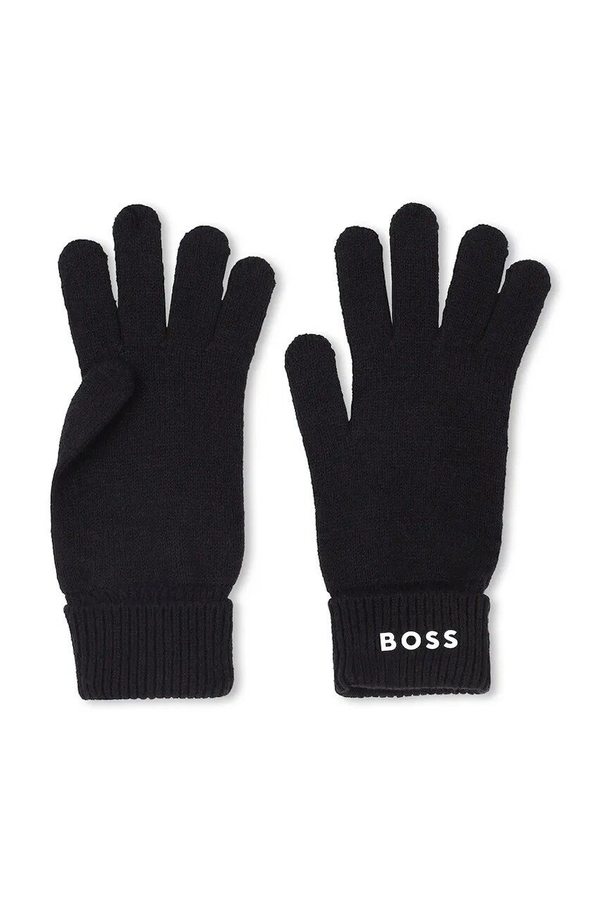 Detské rukavice s prímesou vlny BOSS čierna farba, J52631