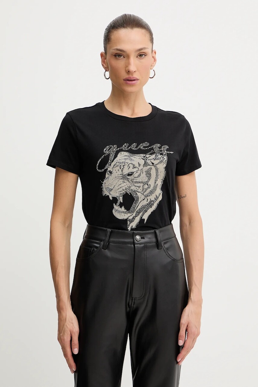 Bavlnené tričko Guess dámske, čierna farba, W5BI32 K9RM1