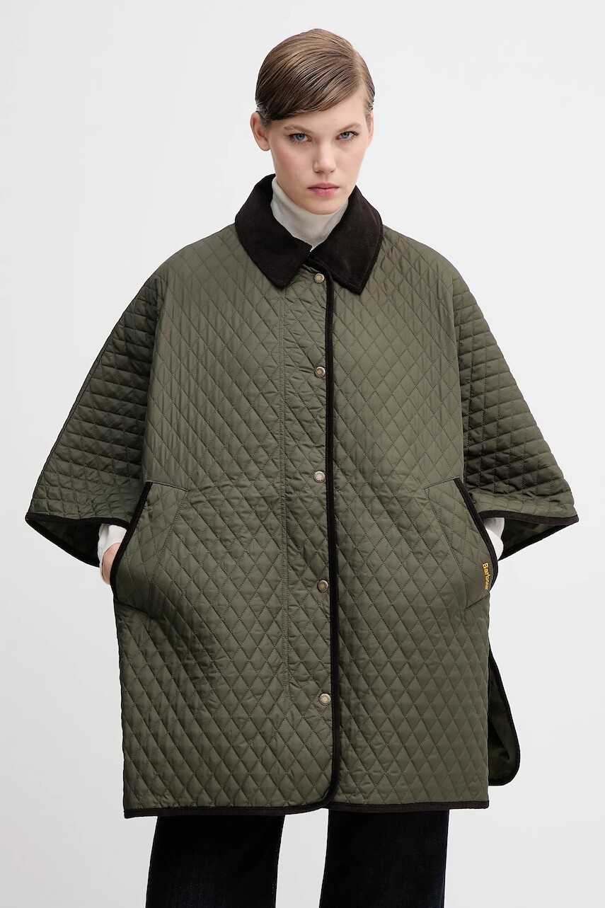 Pončo Barbour OAKHAM zelená farba, prechodná, oversize, LQU1857