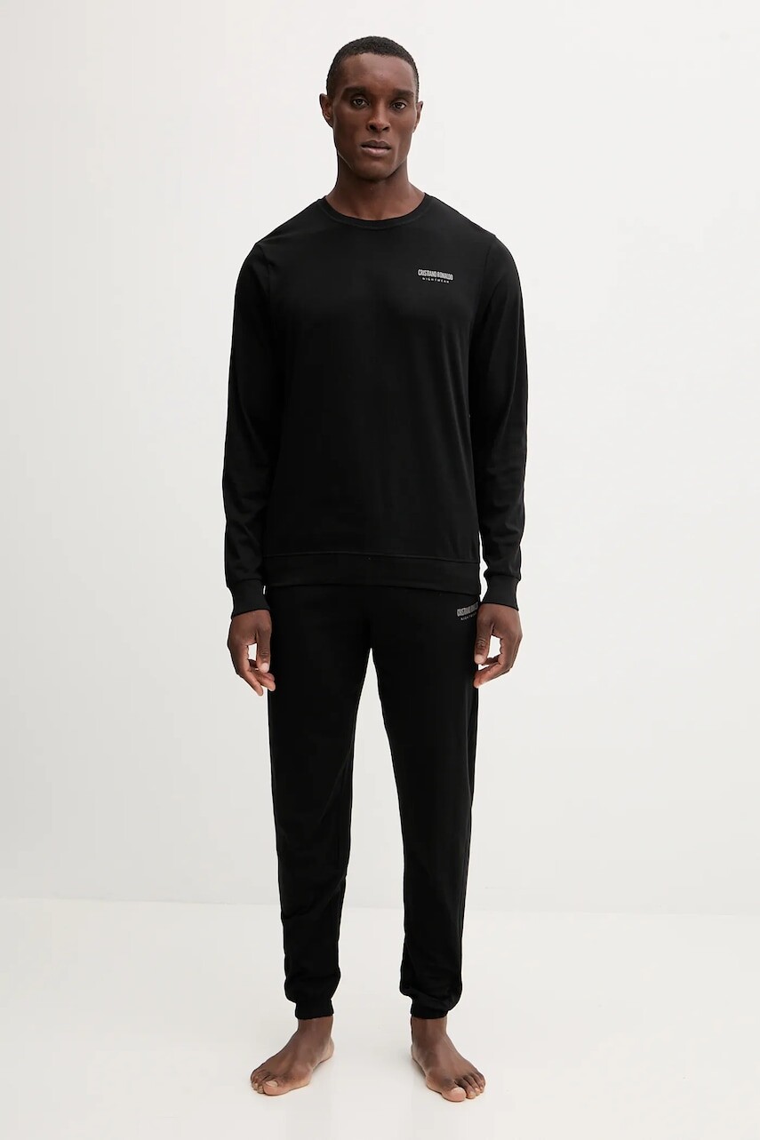 Bavlnené pyžamo CR7 Cristiano Ronaldo čierna farba, s potlačou, 8730.42.1047