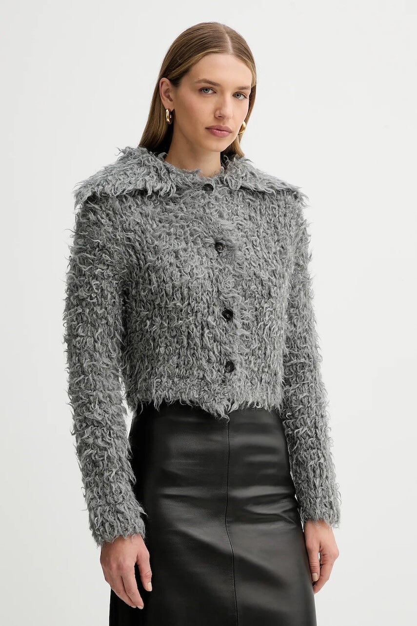 Kardigan s prímesou vlny Liviana Conti šedá farba, teplé, A5WF89