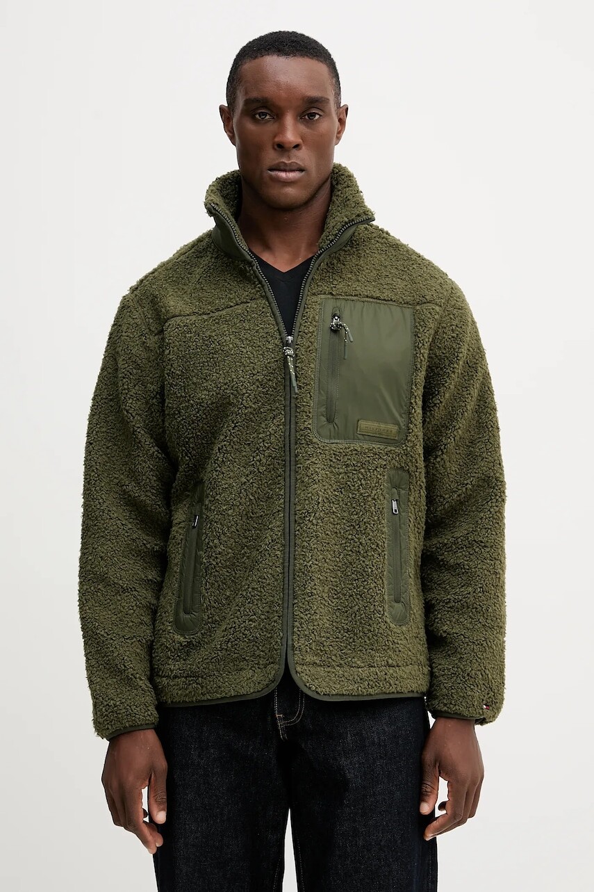 Fleecová mikina Tommy Hilfiger zelená farba, jednofarebná, MW0MW40420