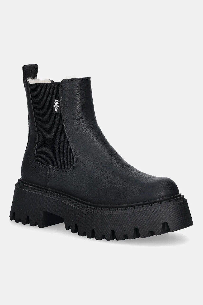 Topánky chelsea Buffalo Aspen Chelsea Warm čierna farba, na platforme, 1270107-BLK