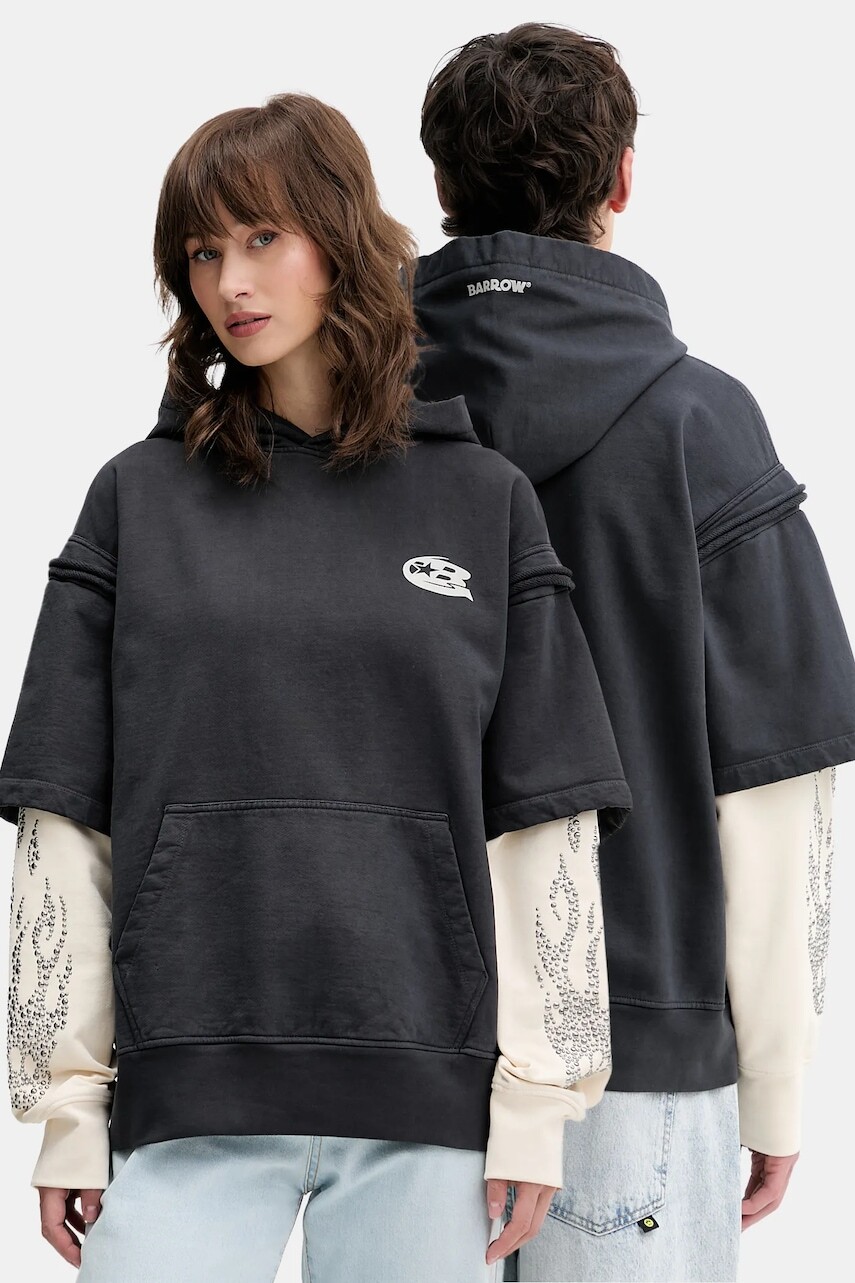 Bavlnená mikina Barrow šedá farba, s kapucňou, s potlačou, F5BWUAHS116