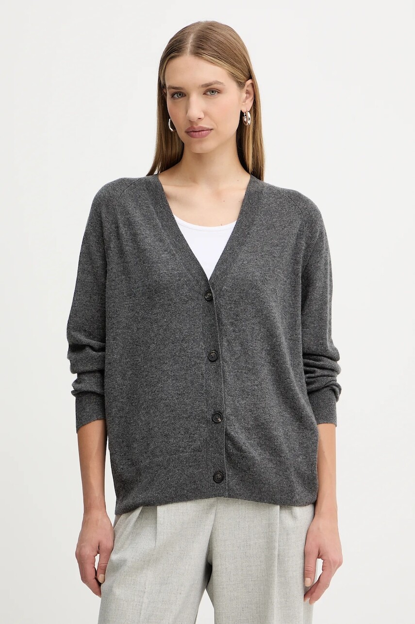 Vlnený kardigán MM TENENTE šedá farba, ľahký, 2526346038600
