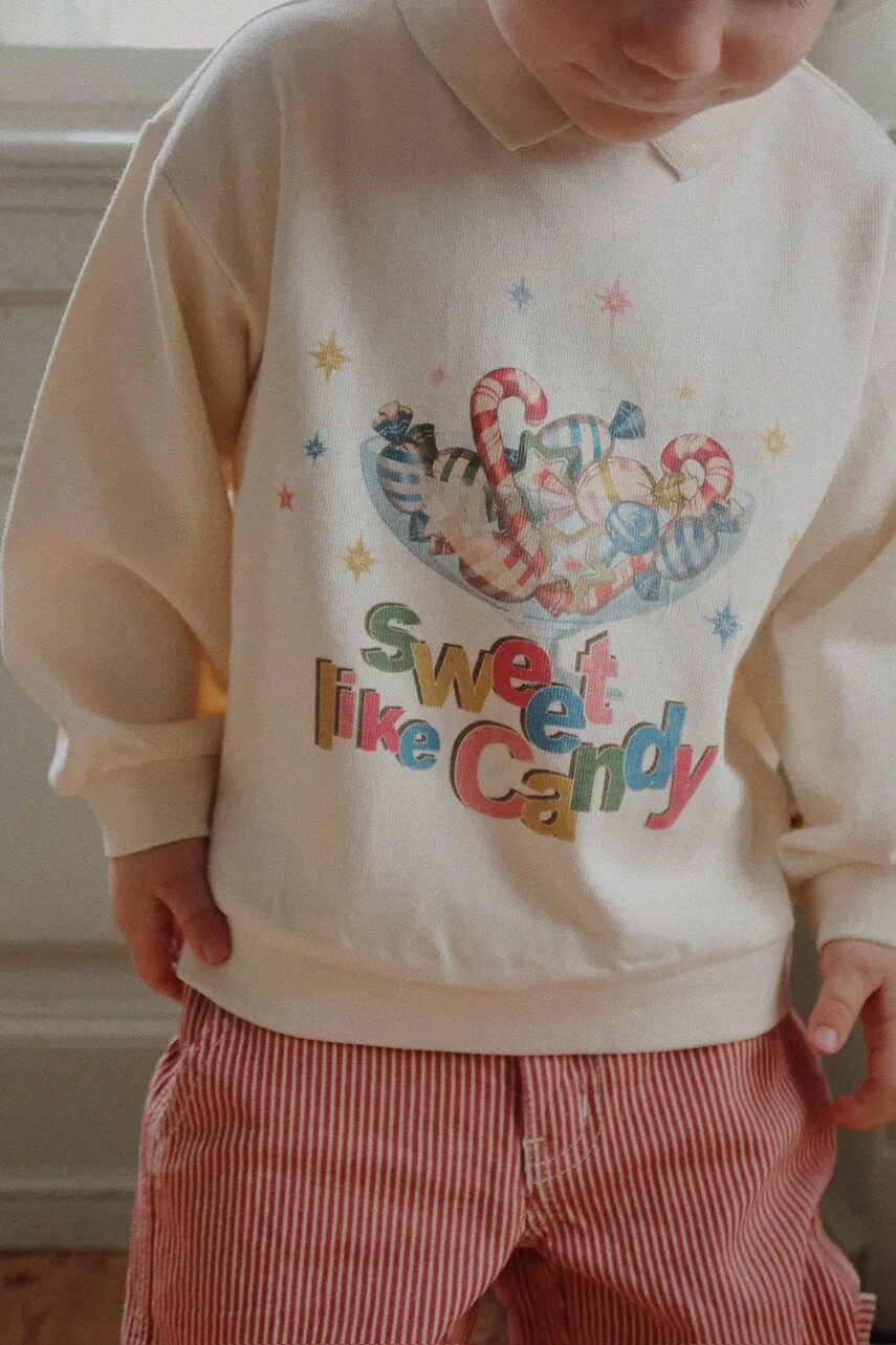 Detská bavlnená mikina Konges Sløjd SPOTTY LS POLO GOTS béžová farba, s potlačou, KS104433