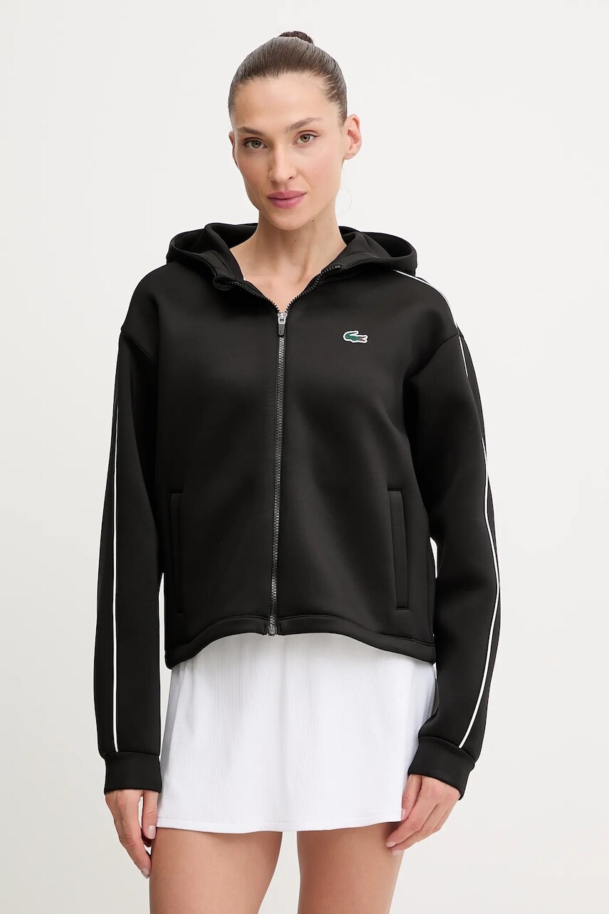 Mikina Lacoste čierna farba, s kapucňou, SF8641
