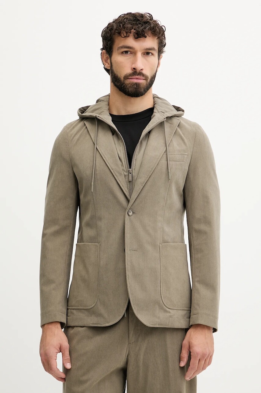 Menčestrové sako BOSS zelená farba, 50549394