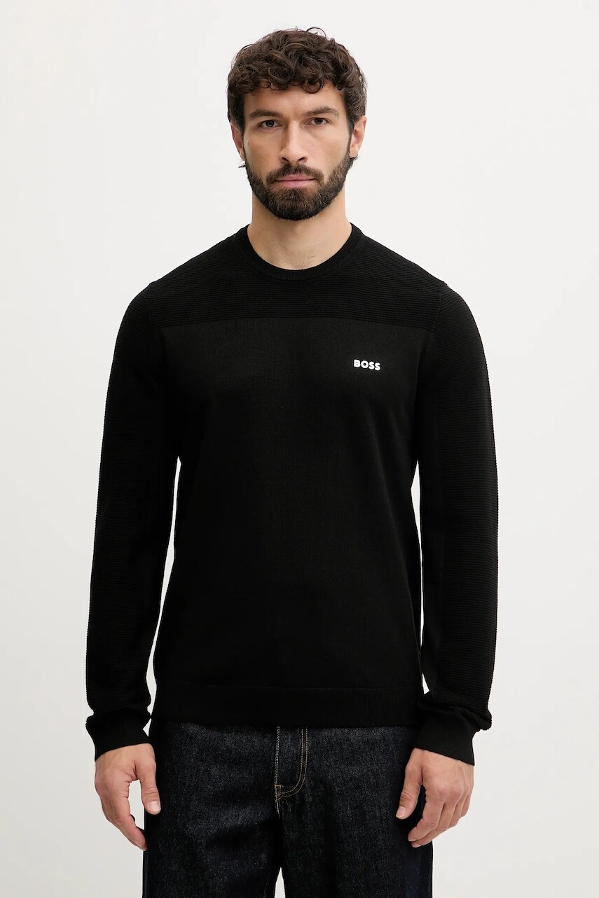Sveter s prímesou vlny BOSS Green čierna farba, ľahký, 50547507