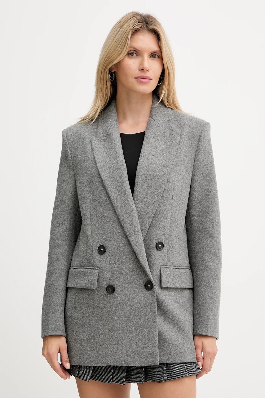 Kabát s prímesou vlny Pinko šedá farba, 106099 A2ZU