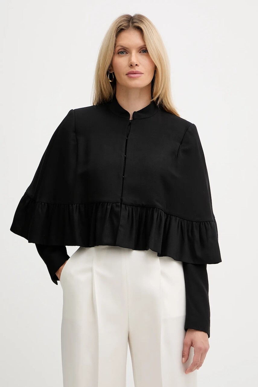 Sako s prímesou vlny Twinset čierna farba, jednoradové, jednofarebné, 252TS2062