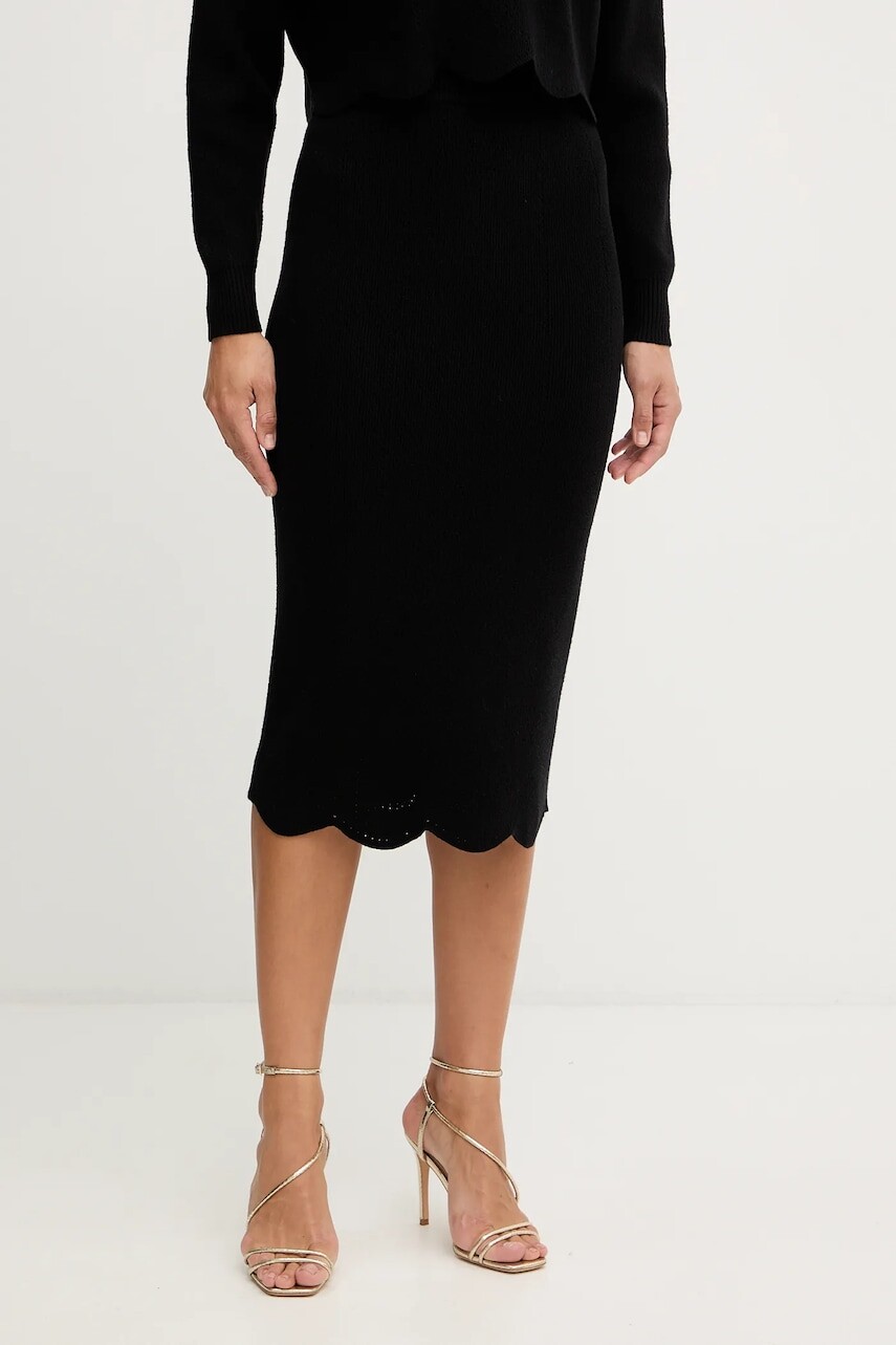 Sukňa s prímesou vlny Twinset čierna farba, midi, puzdrová, 252TT3215