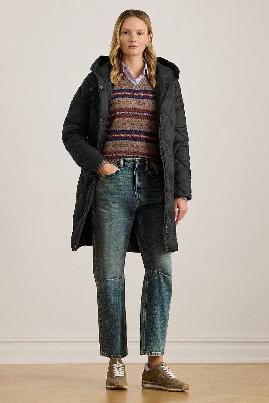 Bunda Lauren Ralph Lauren čierna farba, prechodná, 297P04087