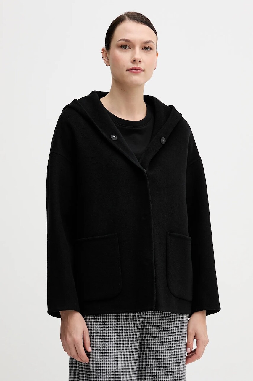 Kabát s prímesou vlny United Colors of Benetton čierna farba, 28F7DN08M
