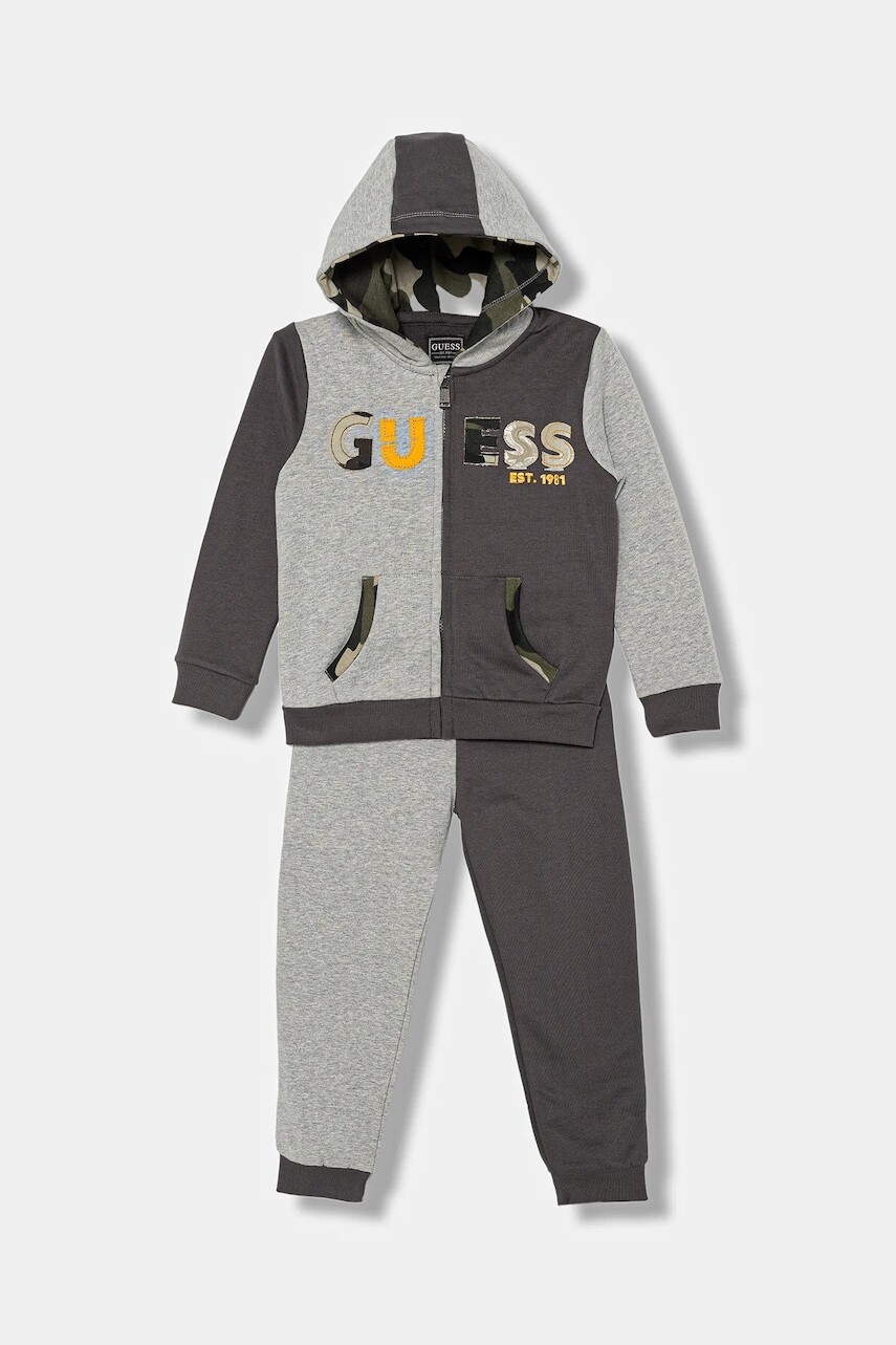Detská bavlnená tepláková súprava Guess šedá farba, N5BG07 KAX74