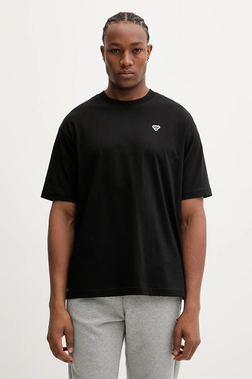 Bavlnené tričko Hummel pánske, čierna farba, jednofarebné, 230780