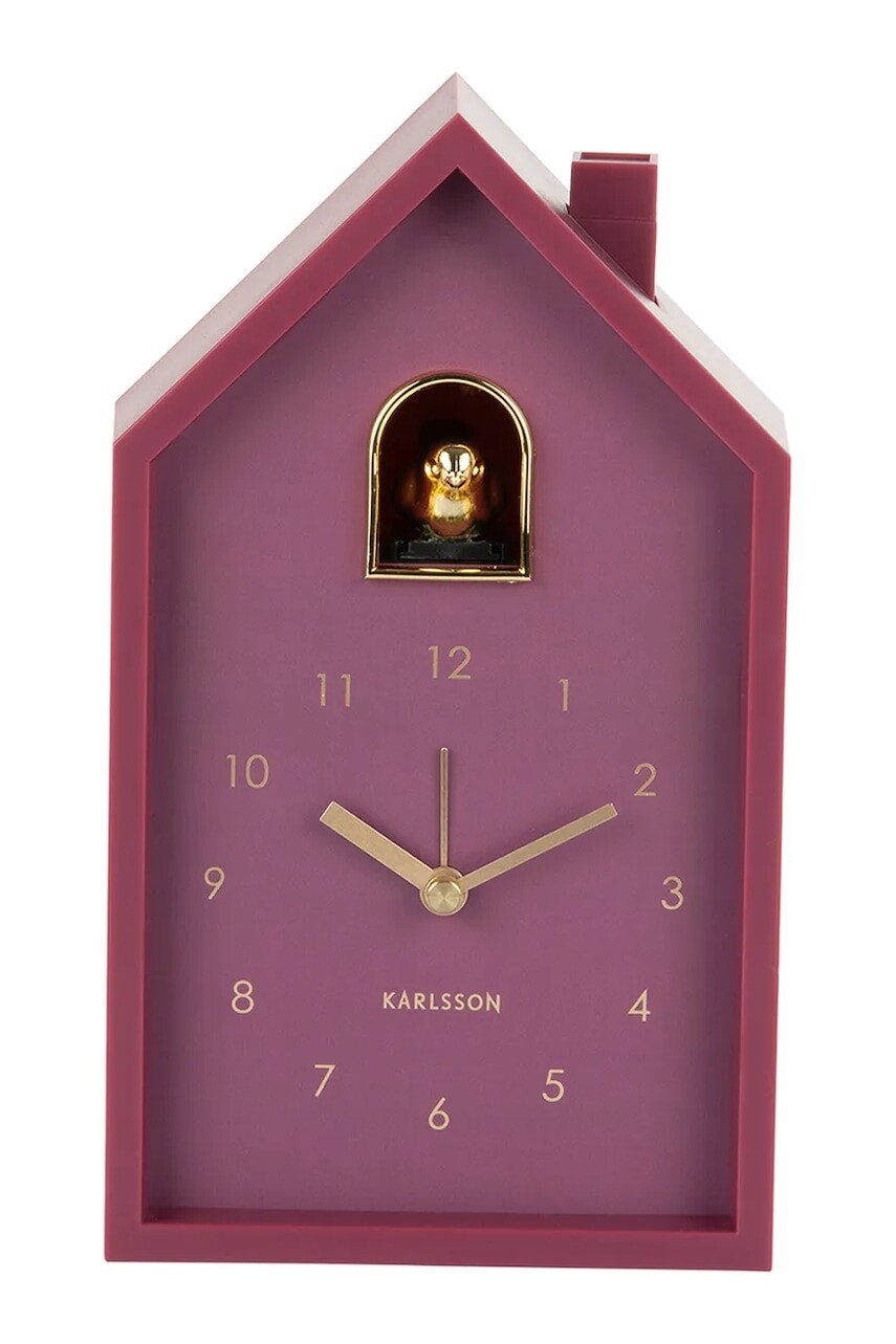 Budík Karlsson Modern Cuckoo 20 cm fialová farba