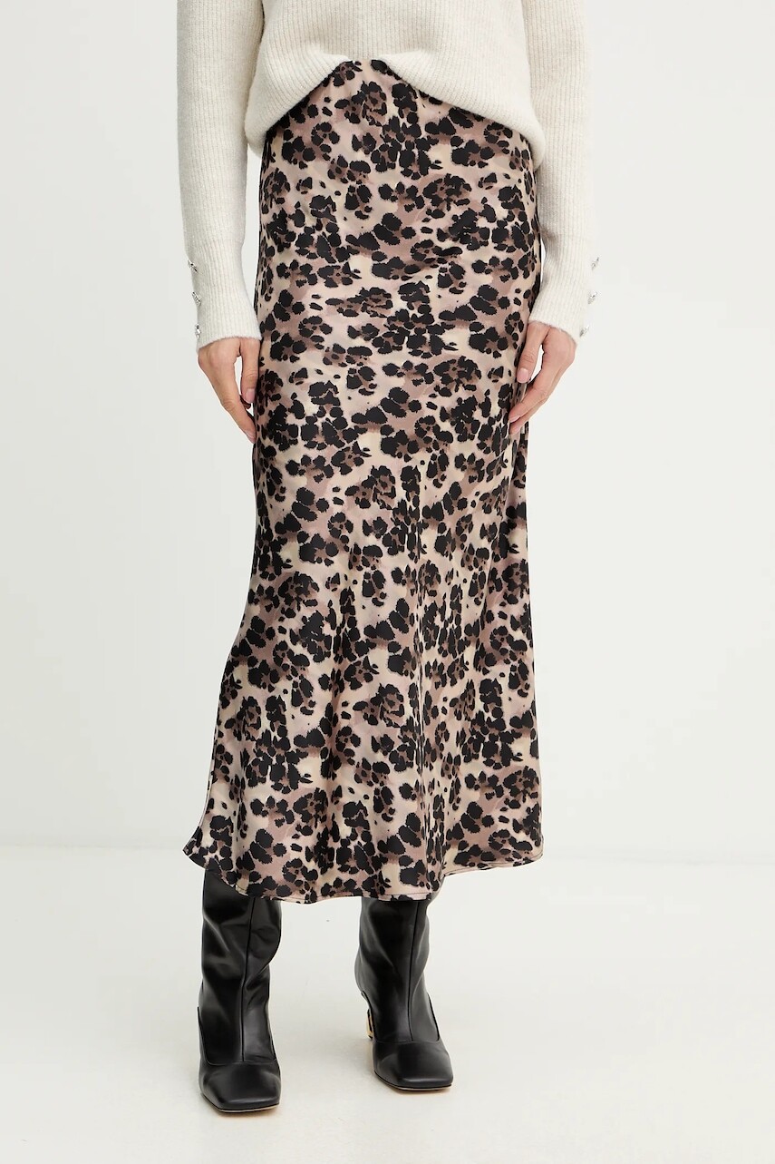 Sukňa Morgan hnedá farba, midi, rovný strih, JLEOL.F