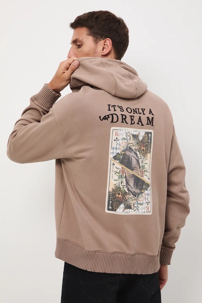 Bavlnená mikina Medicine hnedá farba, s kapucňou, vzorovaná