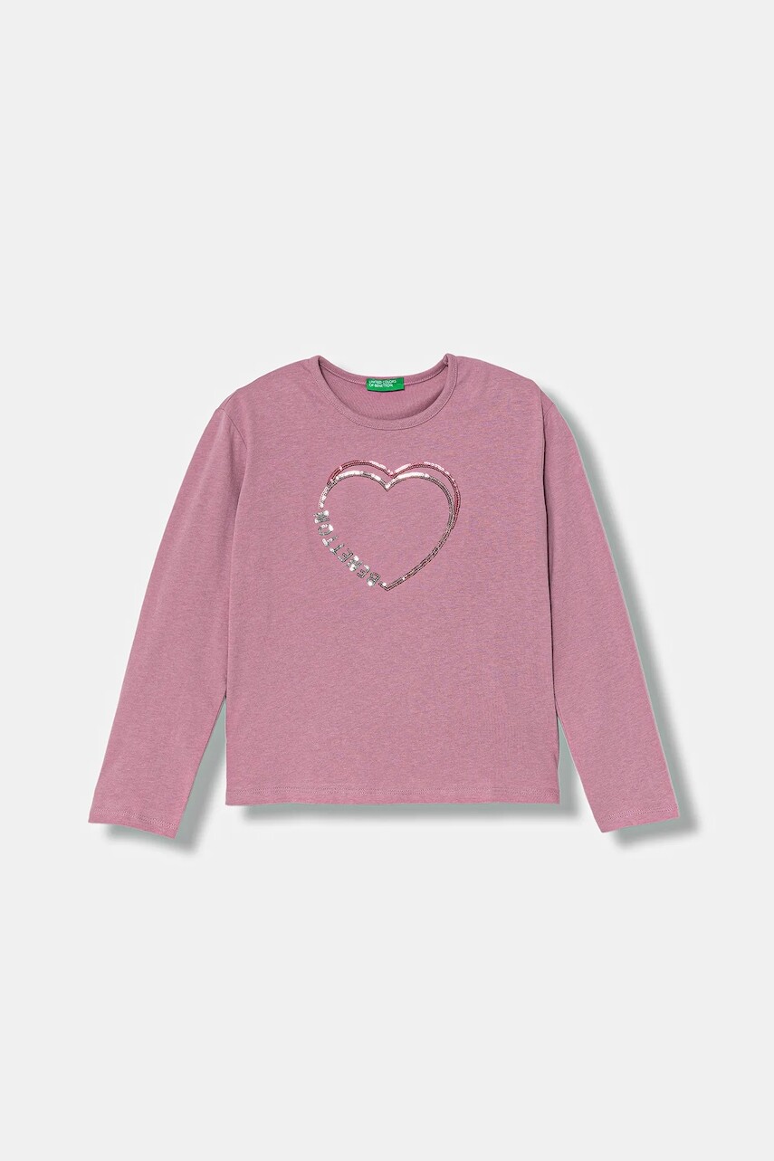 Detská bavlnená košeľa s dlhým rukávom United Colors of Benetton ružová farba, 3ATNC10RG