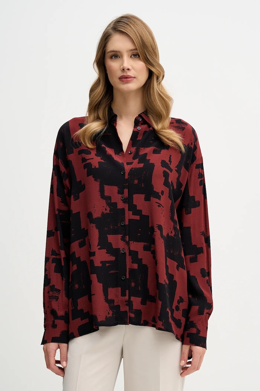 Košeľa Sisley bordová farba, voľný strih, s klasickým golierom, 5W4VLQ07F