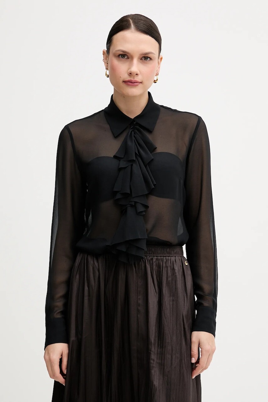 Košeľa Sisley čierna farba, regular, s klasickým golierom, 5NOXLQ09T