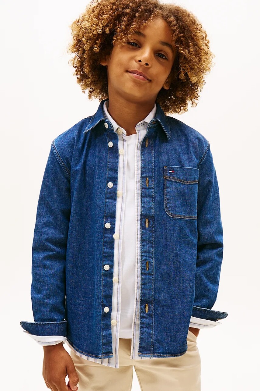 Detská košeľa Tommy Hilfiger tmavomodrá farba, KB0KB10069