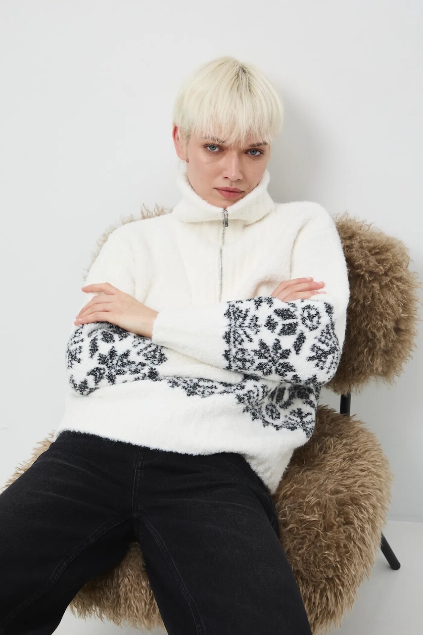 Sveter s prímesou vlny Medicine béžová farba, teplé, s polorolákom