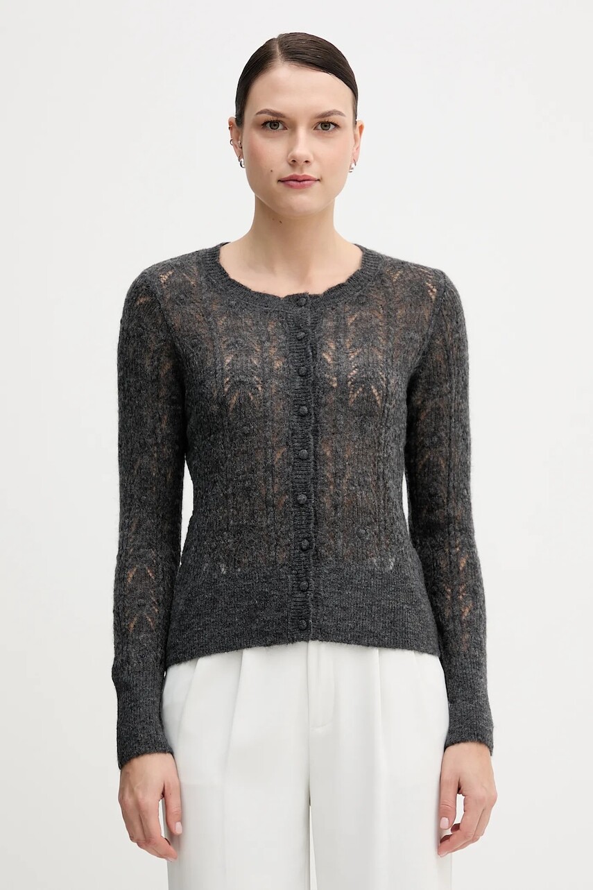 Kardigan s prímesou vlny Hoss Intropia šedá farba, ľahké, 6312167