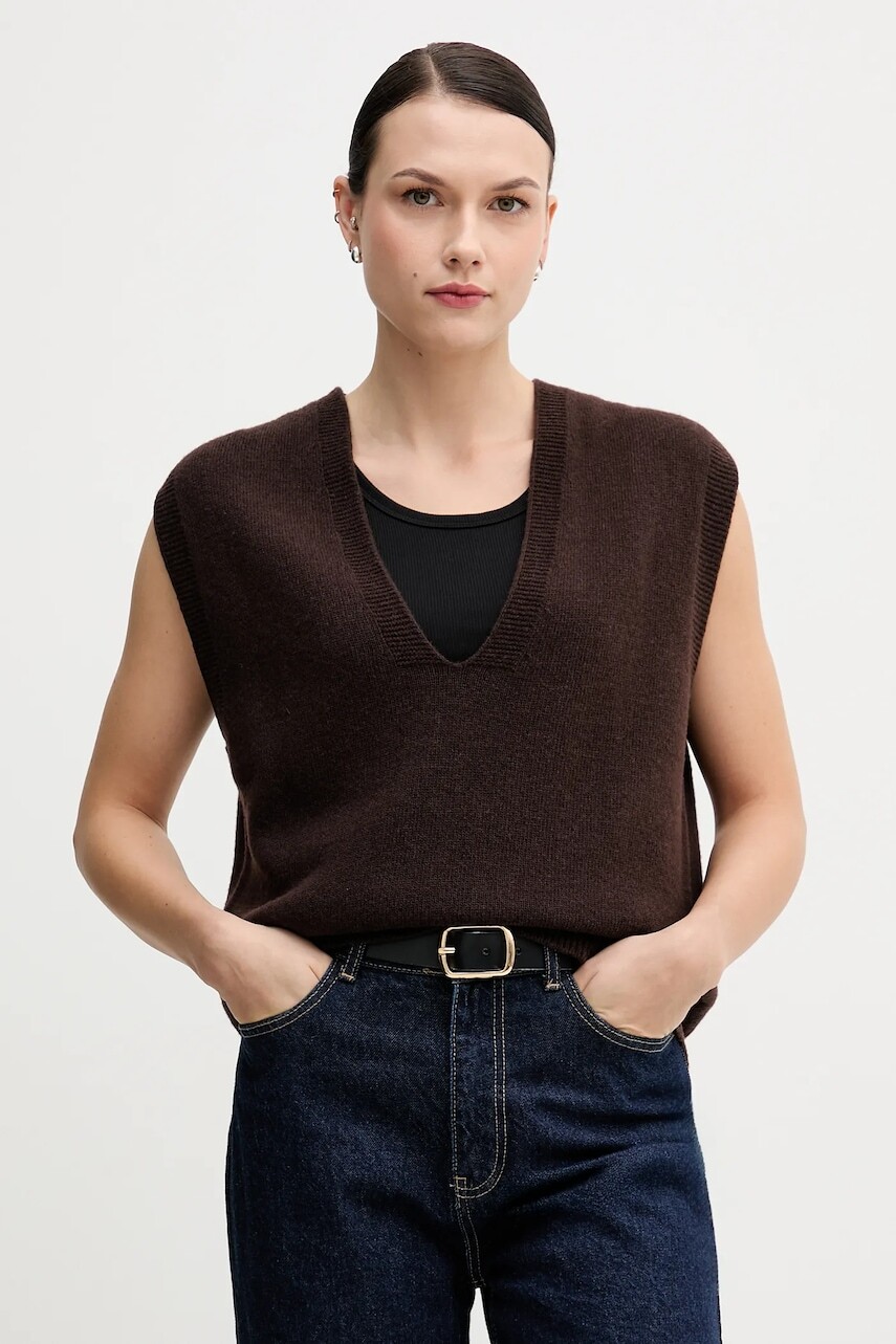 Vlnená vesta Sandro Ferrone hnedá farba, S9YBFNICO